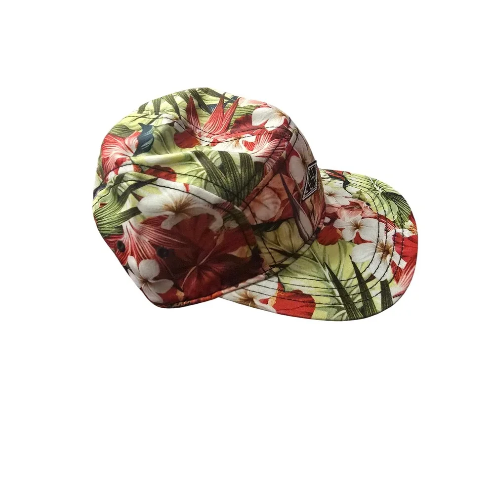 ESC Tropical Floral 5 Panel Camper Hat Red Green White Adjustable Strapback‎ Cap